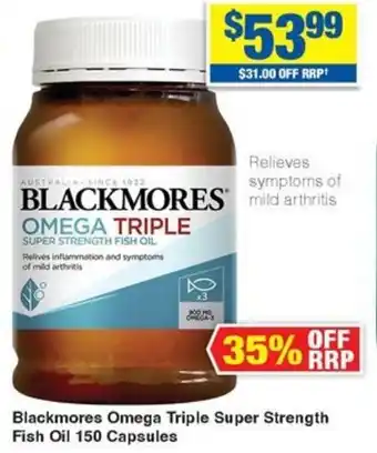 My Chemist Blackmores Omega Triple Super Strength Fish Oil 150 Capsules offer