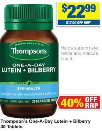 My Chemist Thompson's One-A-Day Lutein + Bilberry 30 Tablets offer