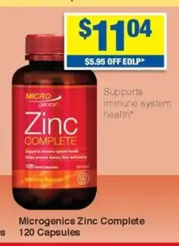 My Chemist Microgenics Zinc Complete 120 Capsules offer