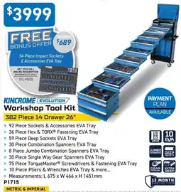 Kincrome KINCROME EVOLUTION Workshop Tool Kit 382 Piece 14 Drawer 26″ offer