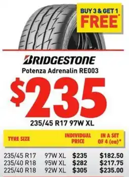 Bob Jane T-Marts BRIDGESTONE Potenza Adrenalin RE003 offer