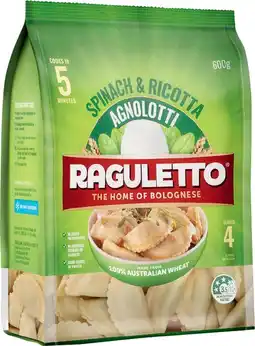 IGA Raguletto Spinach & Ricotta Agnolotti or Beef Ravioli 600g offer