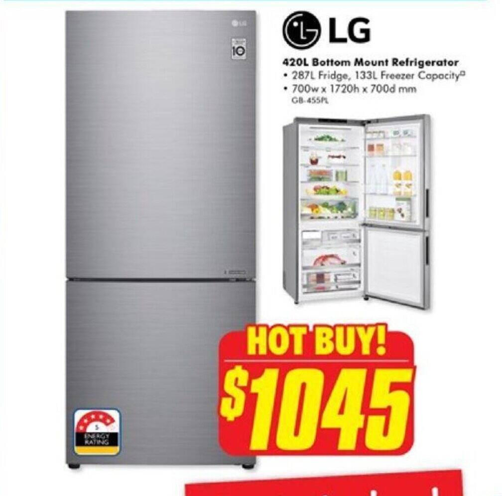 LG 420L Bottom Mount Refrigerator offer at The Good Guys
