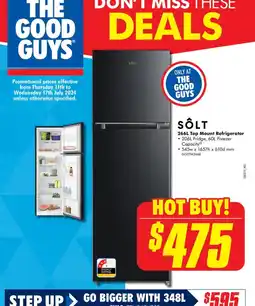 The Good Guys SOLT 266L Top Mount Refrigerator offer