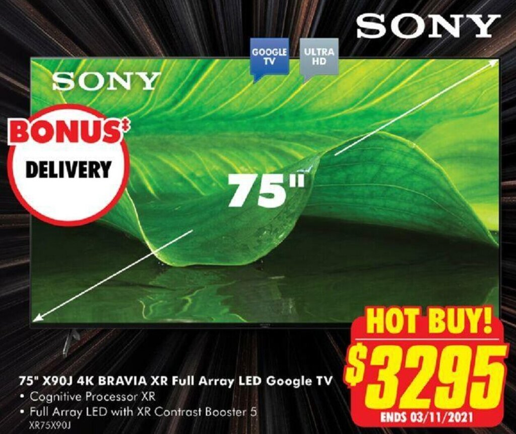 The Good Guys Sony 75" X90J 4K Bravia XR Full Arroy LED Google TV offer