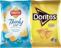 IGA Doritos Corn Chips or Smith’s Thinly Cut Chips 150-175g Selected Varieties offer