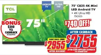The Good Guys TCL 75" C825 4K Mini LED Android TV offer