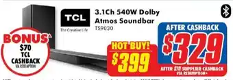 The Good Guys TCL 3.1Ch 540W Dolby Atmos Soundbar offer