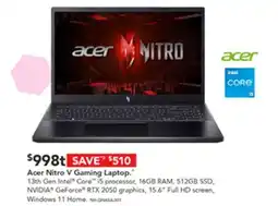 Harvey Norman Acer Nitro V Gaming Laptop. offer