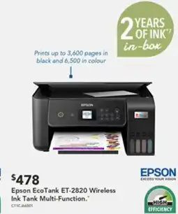 Harvey Norman Epson EcoTank ET-2820 Wireless Ink Tank Multi-Function. offer