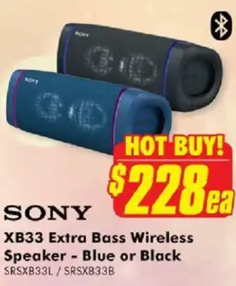 Sony XB33 Extra Bass Wireless Speaker - Blue or Black