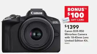 Harvey Norman Canon EOS R50 Mirrorless Camera with 18-45mm Lens Limited Edition Kit. offer