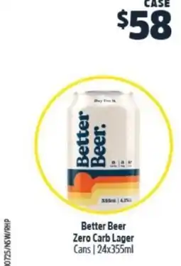 BWS Better Beer Zero Carb Lager offer