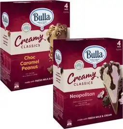 Coles Bulla Creamy Classic Cones 520mL or Creamy Classic Sandwich 560mL offer