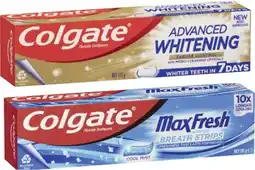 Coles Colgate Advanced Tartar & Whitening or Max Fresh Toothpaste 115g offer
