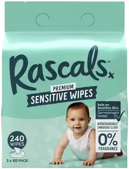 Coles Rascals Biodegradable Sensitive Wipes 240 Pack offer