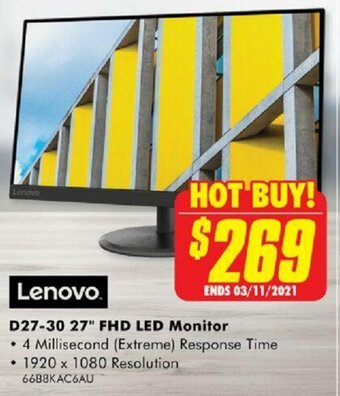 The Good Guys Lenovo D27-30 27" FHD LED Monitor offer