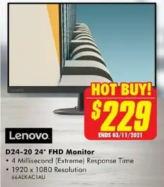 The Good Guys Lenovo D24-20 24" FHD Monitor offer