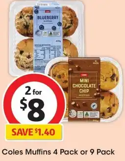 Coles Coles Muffins 4 Pack or 9 Pack offer