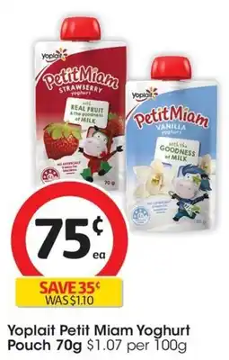 Coles Yoplait Petit Miam Yoghurt Pouch 70g offer