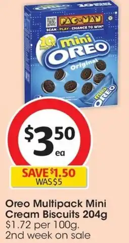 Coles Oreo Multipack Mini Cream Biscuits 204g offer