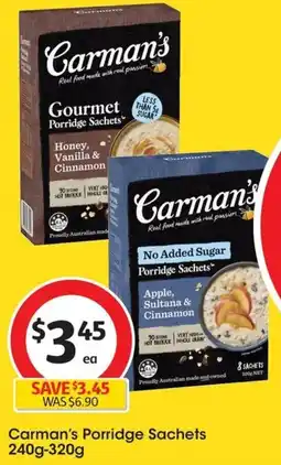 Coles Carman's Porridge Sachets 240g-320g offer