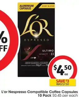 Coles L'or Nespresso Compatible Coffee Capsules offer