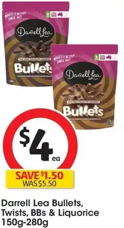 Coles Darrell Lea Bullets, Twists, BBs & Liquorice 150g-280g offer