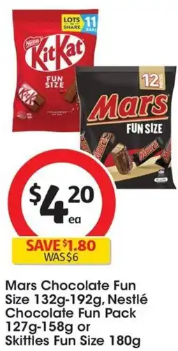 Coles Mars Chocolate Fun Size 132g-192g, Nestlé Chocolate Fun Pack 127g-158g or Skittles Fun Size 180g offer