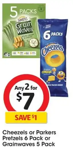 Coles Cheezels or Parkers Pretzels 6 Pack or Grainwaves 5 Pack offer