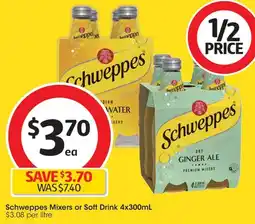 Coles Schweppes Mixers or Soft Drink 4x300mL offer