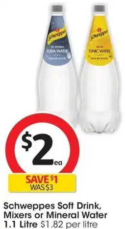 Coles Schweppes Soft Drink, Mixers or Mineral Water 1.1 Litre offer