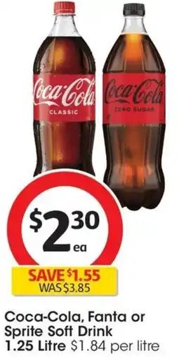 Coles Coca-Cola, Fanta or Sprite Soft Drink 1.25 Litre offer