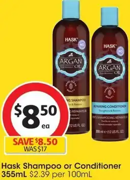 Coles Hask Shampoo or Conditioner 355mL offer