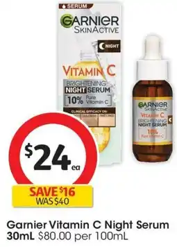Coles Garnier Vitamin C Night Serum 30mL offer