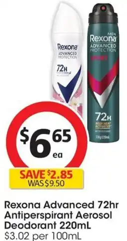 Coles Rexona Advanced 72hr Antiperspirant Aerosol Deodorant 220mL offer