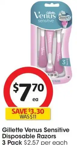 Coles Gillette Venus Sensitive Disposable Razors 3 Pack offer
