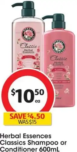 Coles Herbal Essences Classics Shampoo or Conditioner 600mL offer
