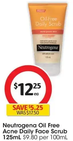 Coles Neutrogena Oil Free Acne Daily Face Scrub 125ml offer