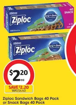 Coles Ziploc Sandwich Bags 40 Pack or Snack Bags 40 Pack offer