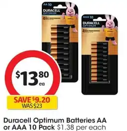 Coles Duracell Optimum Batteries AA or AAA 10 Pack offer