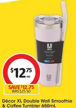 Coles Décor XL Double Wall Smoothie & Coffee Tumbler 650mL offer