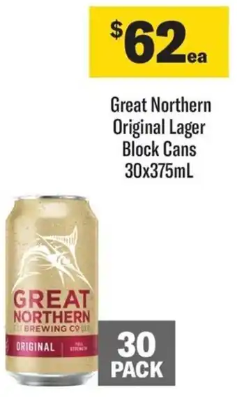 Coles Great Northern Original Lager Block Cans 30x375mL offer