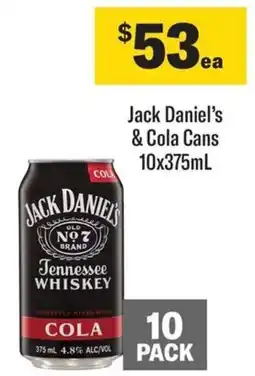 Coles Jack Daniel's & Cola Cans 10x375mL offer