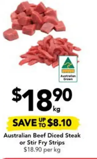 Drakes Australian Beef Diced Steak or Stir Fry Strips offer