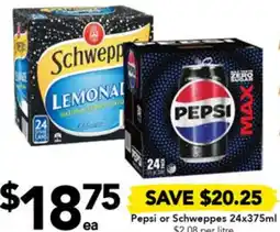 Drakes Pepsi or Schweppes 24x375ml offer