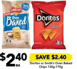 Drakes Doritos or Smith's Oven Baked Chips 130g-170g offer