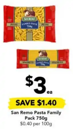 Drakes San Remo Pasta Family Pack 750g offer