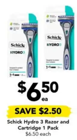 Drakes Schick Hydro 3 Razor and Cartridge 1 Pack offer