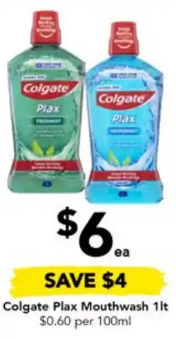 Drakes Colgate Plax Mouthwash 1lt offer